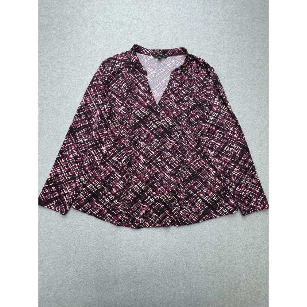 Zac & Rachel Blouse Womens 1X Geometric Long Sleeve Stretch Top Plus Size‎ Shirt
